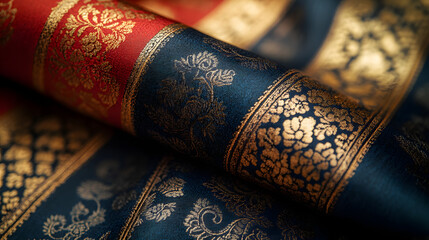 Luxurious Ornate Brocade Fabric Showcasing Mesmerizing Patterns with Stunning Color Gradients
