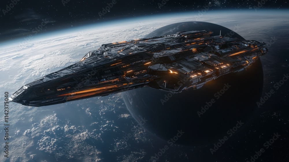 Aufkleber a sleek spaceship orbiting a massive black hole outer space digital art sci-fi environment bird's ey