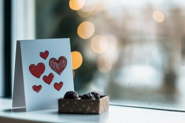 Valentines Day card with chocolates and hearts