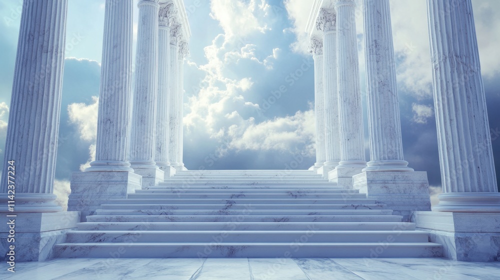 Poster majestic classical architecture with columns and cloudy sky background
