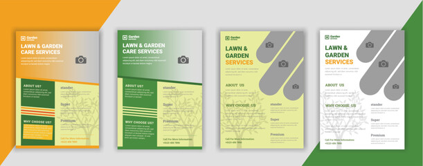 Lawn Mower Garden or Landscaping Agricultural service Design, trifold brochure design template layout vector