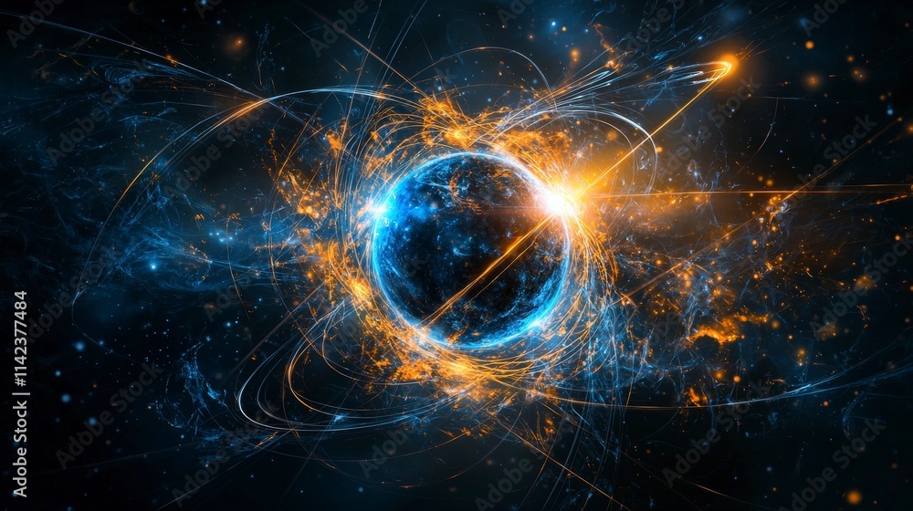 Aufkleber abstract visuals of planetary gravitational pull cosmic space digital art sci-fi environment wide-an