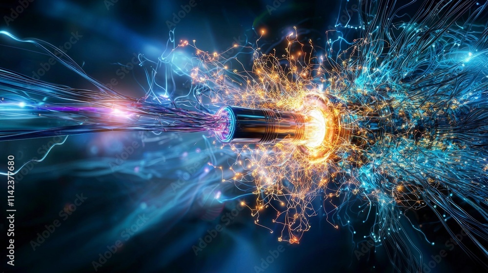 Poster glowing cables in action abstract science concept energetic environment digital art futuristic viewp
