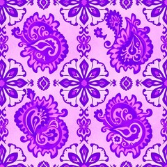 Purple Paisley Paradise: A vibrant and seamless pattern featuring ornate paisley designs in shades of purple, creating a luxurious and enchanting textile print. Perfect for fashion, home decor.