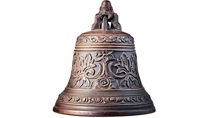  Temple Bell with Intricate Carvings Isolated on White Background