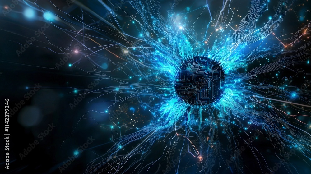 Poster Abstract circuit energy burst digital realm graphic design futuristic environment dynamic viewpoint technology concept