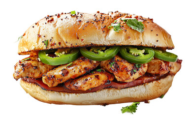 Grilled Chicken Sandwich with Jalape&Atilde;&plusmn;os and Herbs Isolated on transparent background