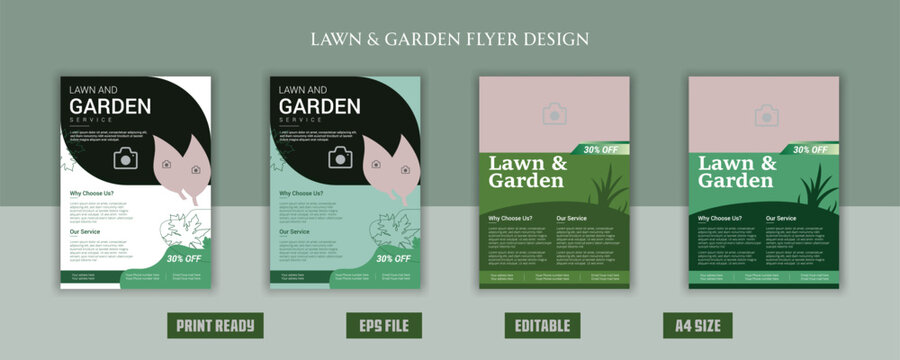 Lawn Mower Garden or Landscaping Agricultural service Design, trifold brochure design template layout vector