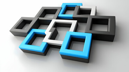 Fototapeta premium Abstract 3D Illustration Black White Blue Cubes Interlocking
