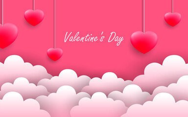 Paper Hearts Floating in the background. Valentine's Day