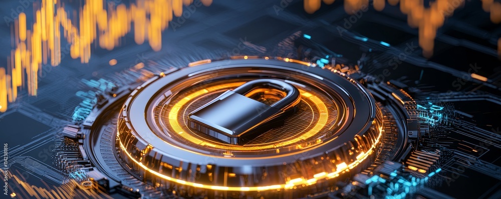 Aufkleber secure investment stability concept. digital lock symbolizing cybersecurity and data protection.