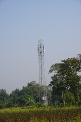 Telecommunications Tower in Natural Setting – Metal Structure with Antennas for Wireless Communication