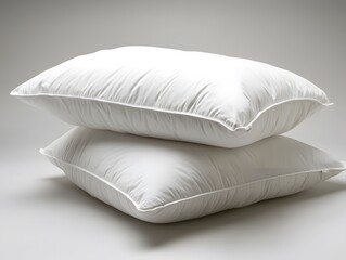 Two white pillows without cover on white background