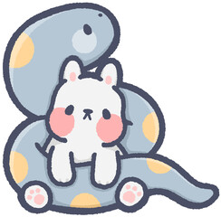 Polka dot snake hugging bunny