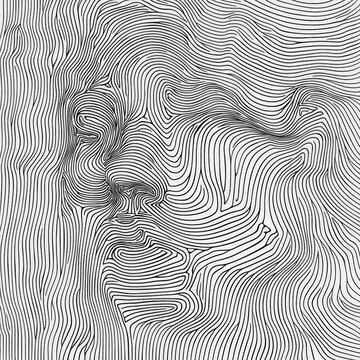 Abstract Line Art Portrait with Intricate Swirls, Contemporary Black and White Design Elements