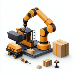 Industrial Robotic Arm Handling Packages in a Modern Automated Warehouse Environment