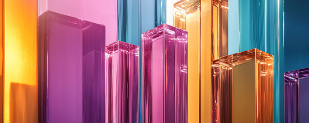 Colorful Vertical Glass Columns in Pink, Orange, and Blue Tones