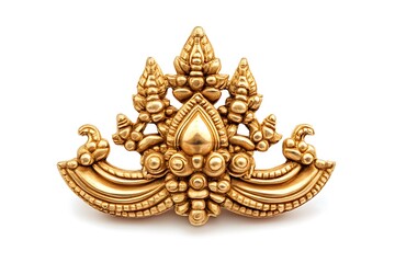 Golden Trishul with Intricate Carvings Isolated on White Background 