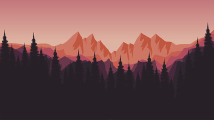 sunset in the mountains silhouette vector illustration for background, wallpaper, background template, backdrop design, advertising, ads, and business