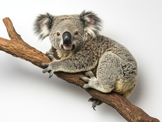 Obraz premium A koala sits on a tree branch against a white background