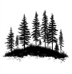 Silhouette vector of pine trees, black on a white background