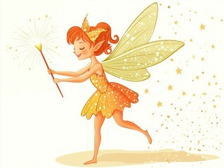 Cute fairy with a magic wand, vector illustration for children's creative designs