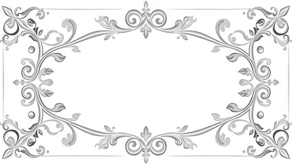 Elegant silver floral frame design with swirls and leaves