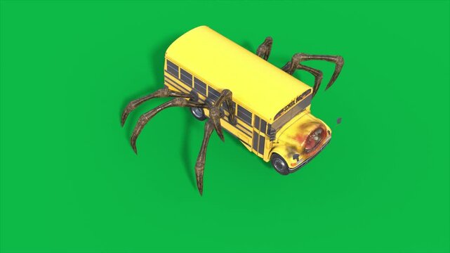 Green Screen School Bus Eater Monster Loop Top 3D Animations SCP Rendering CGI Cinematic 4K