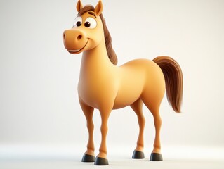 a cartoon horse with a brown mane and tail stands on a white background
