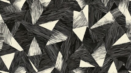 A black-and-white seamless geometric pattern with sharp lines and angles, perfect for modern design projects
