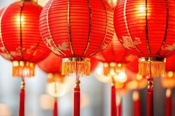Illuminated Red Lanterns Hanging Decoratively