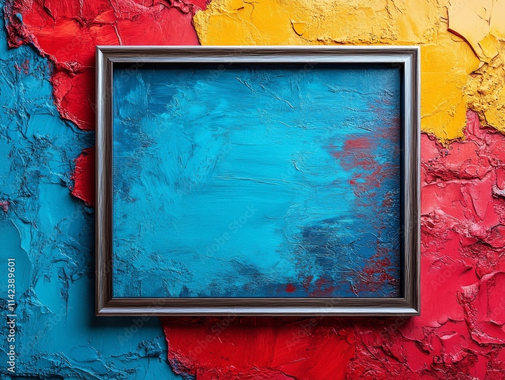 Poster an empty picture frame on a colorful textured backdrop, highlighting artistic potential and vibrant 