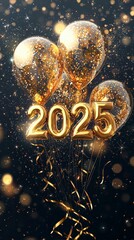 Stunning New Year Wallpaper with Shimmering Gold Balloons and Sparkling Background Celebrating 2025 in a Festive Atmosphere
