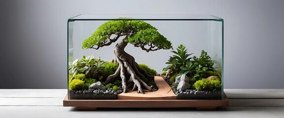 Serene Bonsai Terrarium: Miniature Zen Garden in Glass