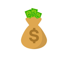 Money bag dollar banknotes. Dollar currency bag sack banknotes bill heap paper illustration on transparnet background PNG. 
