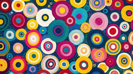 A colorful circle pattern with varying sizes and overlapping designs, creating a playful and vibrant look