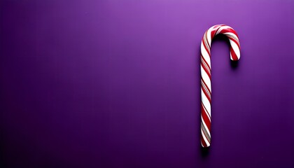 3D Rendering of Purple Background with Candy Cane - Top View with Copy Space