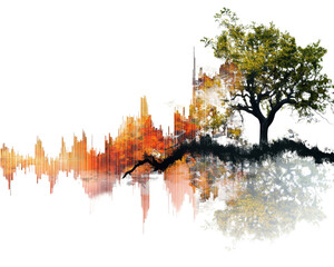 Fototapeta premium Artistic representation of a tree with vibrant colors and sound waves.