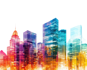 Colorful city skyline silhouette on a white isolate background