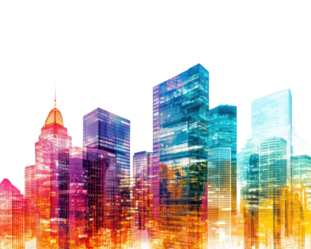 Colorful city skyline silhouette on a white isolate background