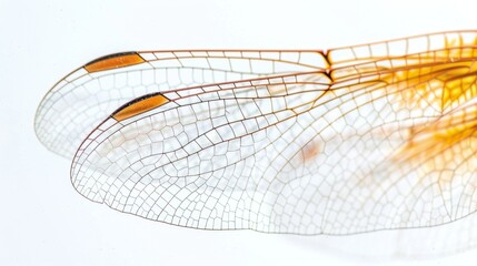 Delicate intricacies of dragonfly wings displaying vibrant hues and intricate patterns captured in a macro perspective under natural light