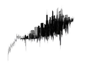 Abstract skyline silhouette, black on transparent background.