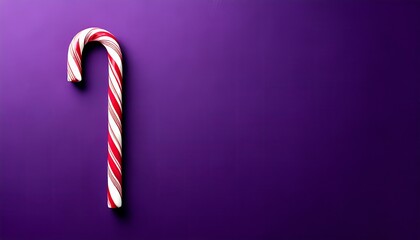 3D Rendering of Purple Background with Candy Cane - Top View with Copy Space