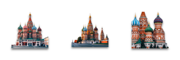Isolated St  Basil's Cathedral on transparent background, showcasing vibrant architecture