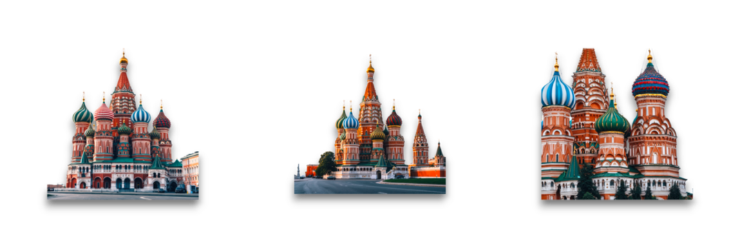 Isolated St  Basil's Cathedral on transparent background, showcasing vibrant architecture