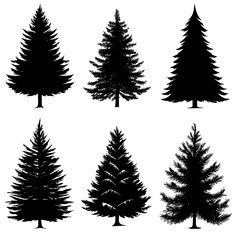 Obraz premium Silhouette vector of pine trees, black on a white background