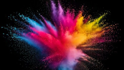 3D Colorful Powder Explosions on Dark Background - Abstract Paint Festival Concept