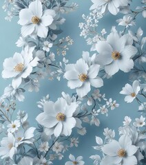 Delicate Floral Pattern on Light Blue Background , light blue, intricate