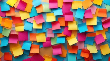 Obraz premium Vibrant Multicolored Sticky Notes Covering a Wall in a Creative and Dynamic Office Environment