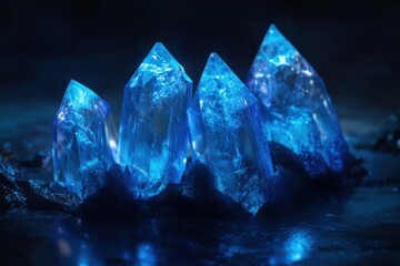 Obraz premium four blue crystals in dark setting